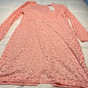 Elegant Pink Lace Long Sleeve Dress
